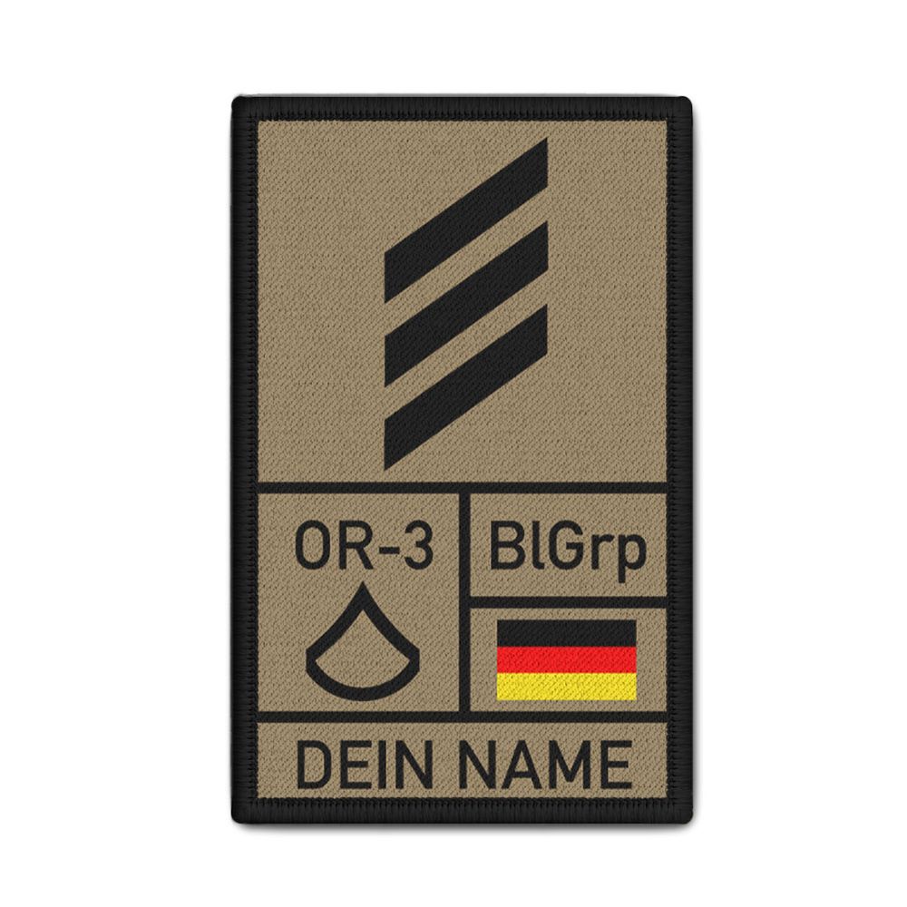 Rank Patch 9,8x6cm Dienstrang mit Namen Personalisiert Blutgruppe Nato BW #39318