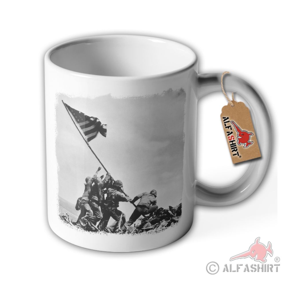 Cup flag hoisting Iwo Jima US Japan Military GI's Marines Historical # 36165