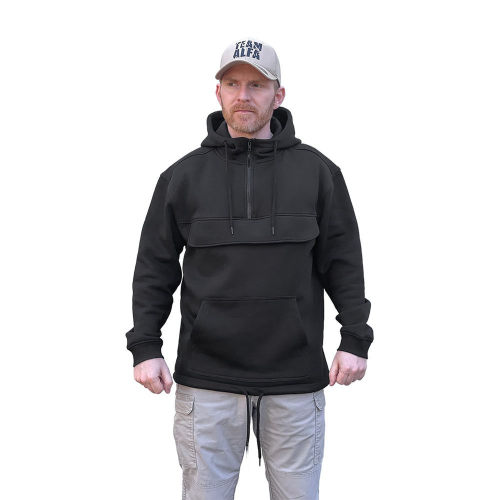 Tactical Outdoor Hoodie Sweatshirt schwarz mit Kapuze Brusttasche Kragen #44291