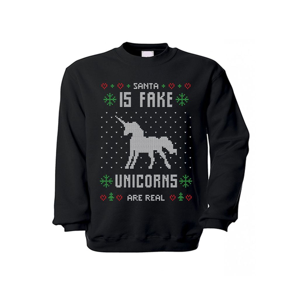 Pullover Santa is fake unicorn is real unicorn glitter humor fun horse # 35801 