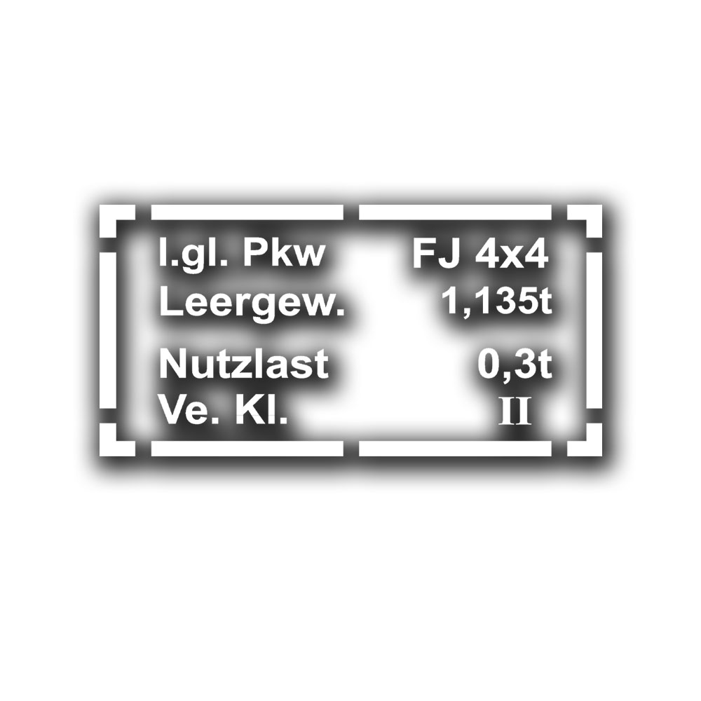 Aufkleber 20x10cm FJ 4x4 leichter Gelände PKW Leergewicht 1,135t Tonnen #A6428