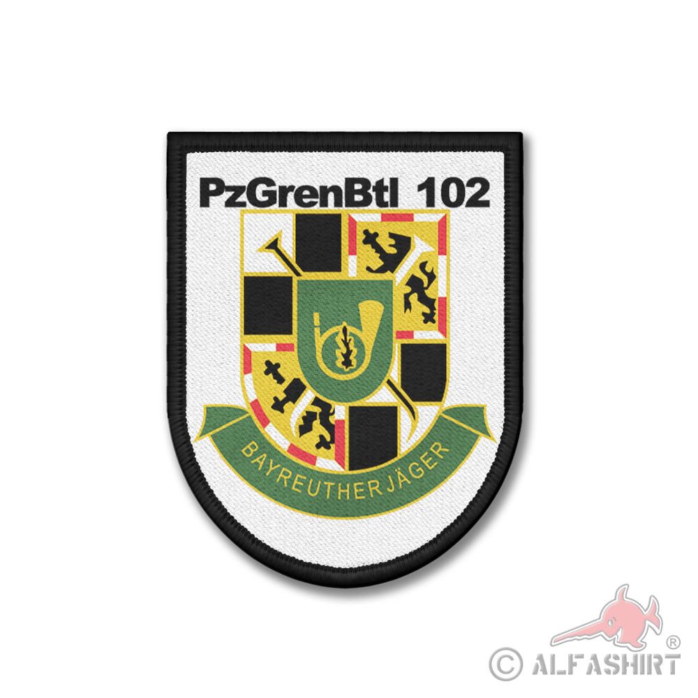 Patch 9,8 x 6 cm Bayreuther Jäger Wappen Jagdhorn Eichenblatt 4 #45114