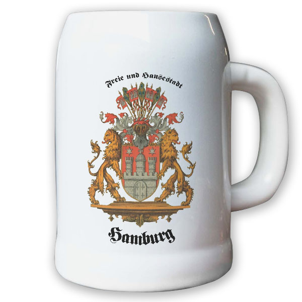 Krug / Bierkrug 0,5l - frei und Hansestadt Hamburg BRD Stadtwappen Wappen #9409