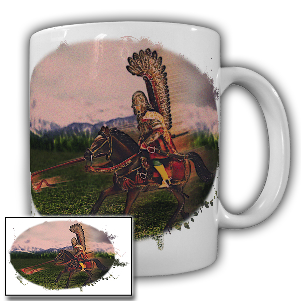 Tasse polnischer Husaren Reiter Mittelalter Federn Pferd Militär #20997