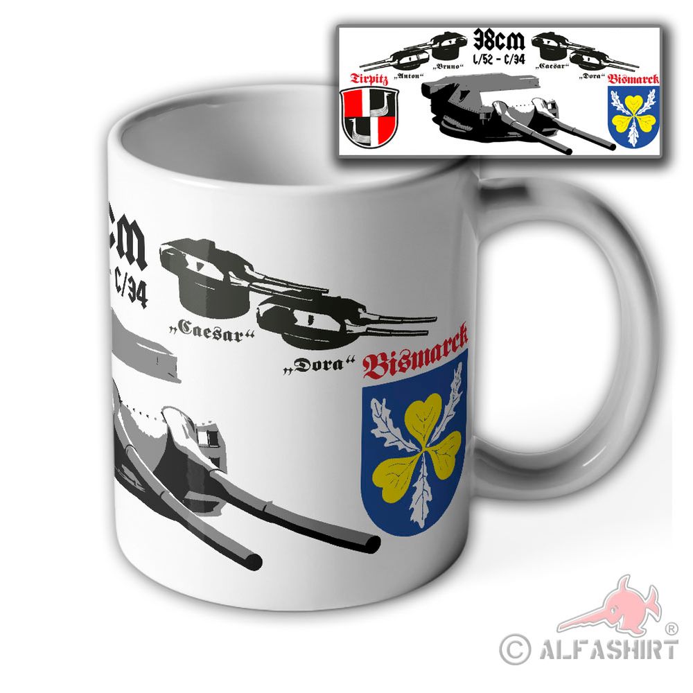 Tasse Bismarck und Tirpitz 38cm Türme Schlachtschiffe Turm Anton L-52 #41205
