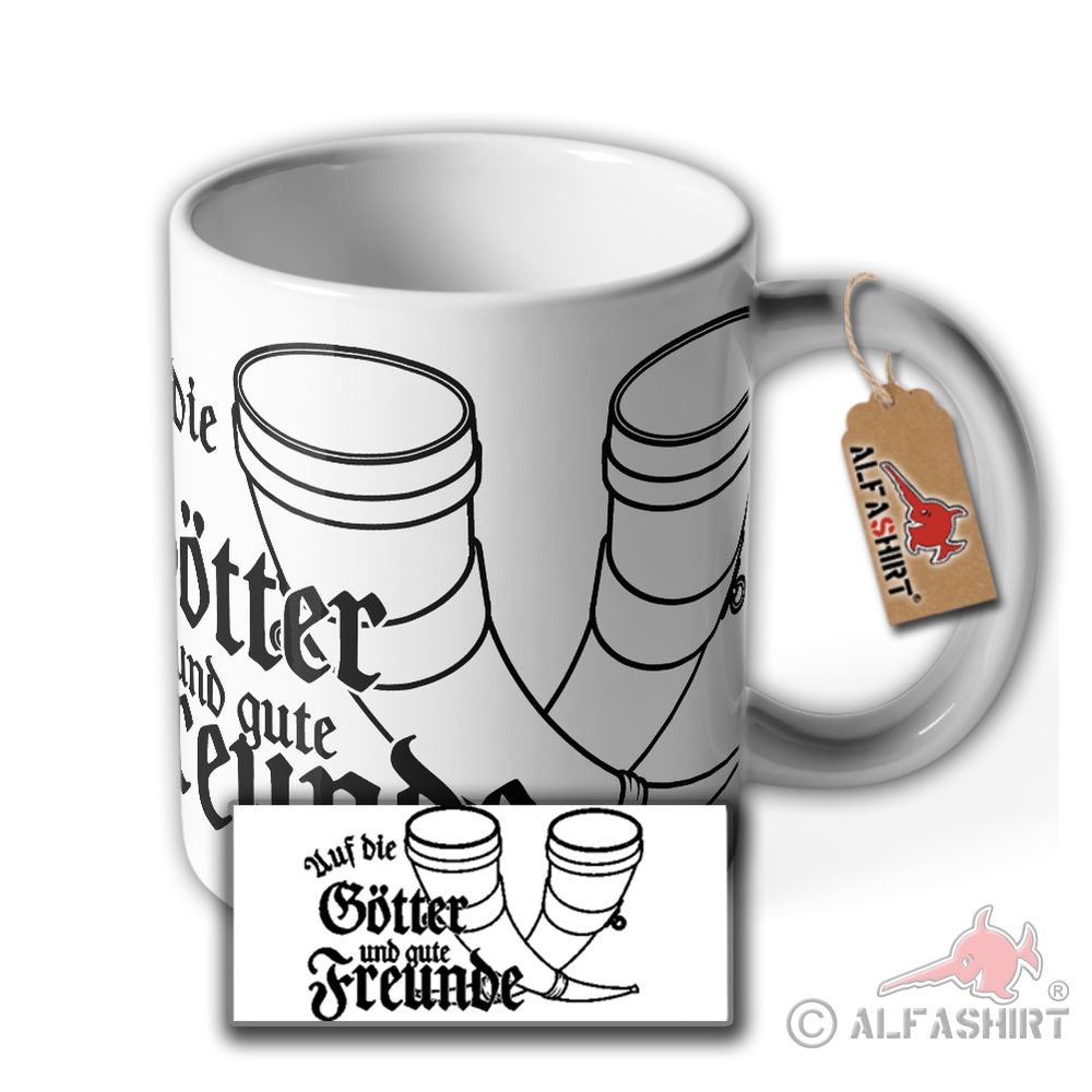 Tasse Götter und Freunde Wikinger Met Trinkhorn Odin Langhaus Trinkhalle #36371