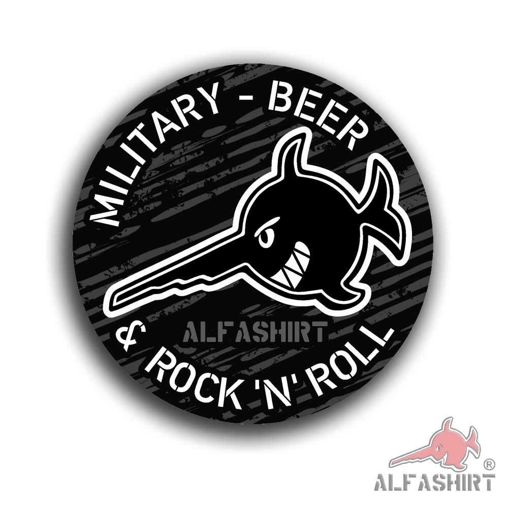 ALFASHIRT Sägefisch Military - Beer - Rock n Roll Marine Schwertfisch 10cm#A6089