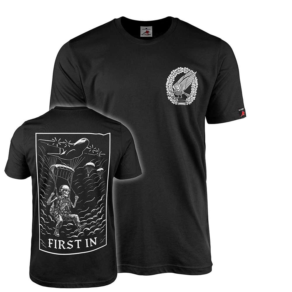 T Shirt FIRST IN Fallschirmjäger Bundeswehr Airborne Paratrooper Skull #47057