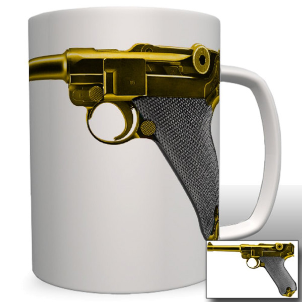 P08 Gold Pistole Selbstladepistole Parabellum Ordonnanzwaffe Kaffee Tasse #5358