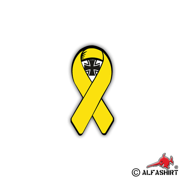 Sticker Yellow Ribbon with EK BW Solidarity Coat of Arms 3x7cm # A1018