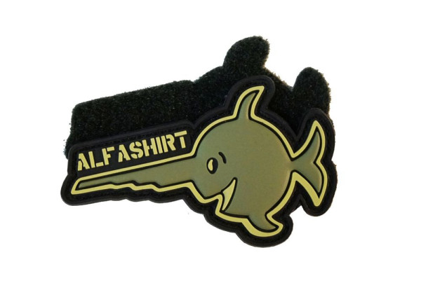3D Rubber Patch Sägefisch oliv ALFASHIRT Schwertfisch Logo Fisch Militär #22456