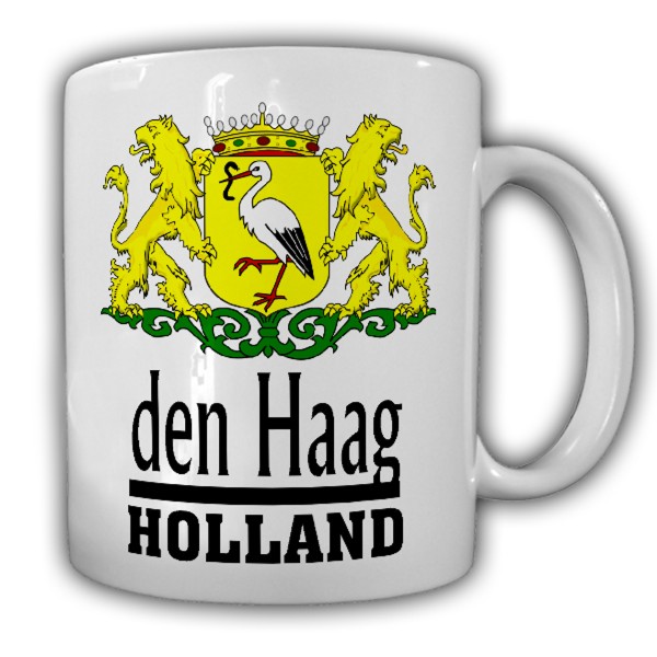 Tasse Niederlande Kaffebecher Wappen Hauptstadt den Haag Storch Wappetier #22314