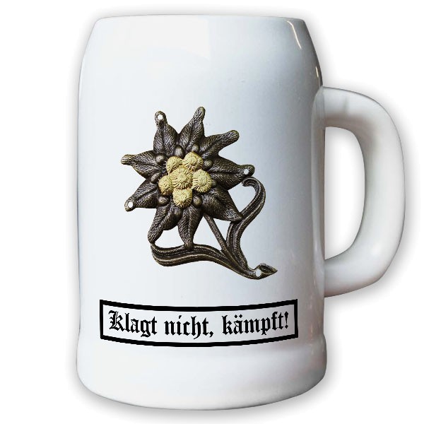 Krug / Bierkrug 0,5l - Barettabzeichen Gebirgsjäger Alpen Edelweiss Metall#11823