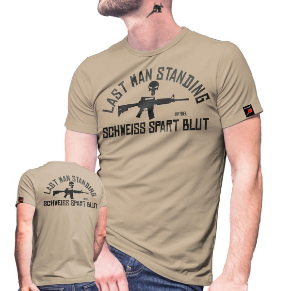Last Man Standing Infidel Sweat Saves Blood KSK Use Punisher T Shirt # 30120
