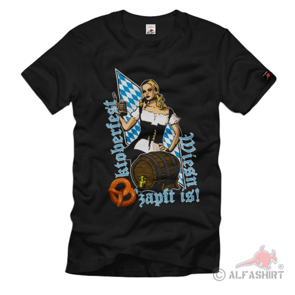 Oktoberfest Maid Bar Fass Maß Wiesen Bier Brezel Volksfest T-Shirt#40628