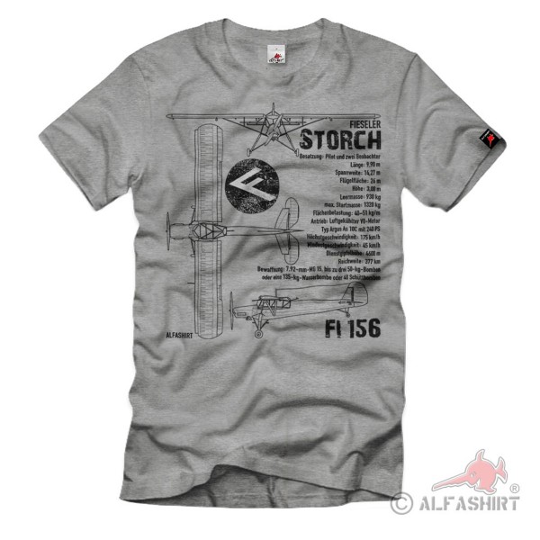 Fieseler Storch Daten Fi156 Flugzeug Luftwaffe Oldtimer Fan T-Shirt#32298