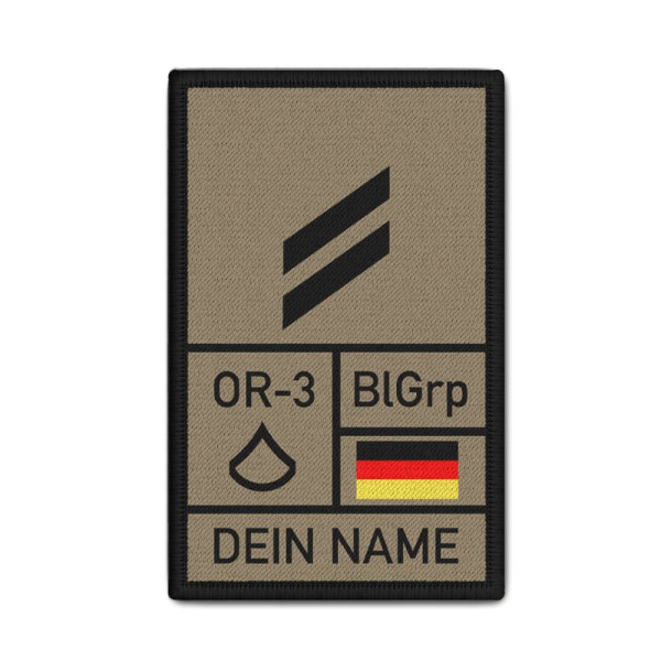 Rank Patch 9,8x6cm OG Tropen mit Namen und Blutgruppe Obergefreiter Bundeswehr #39305