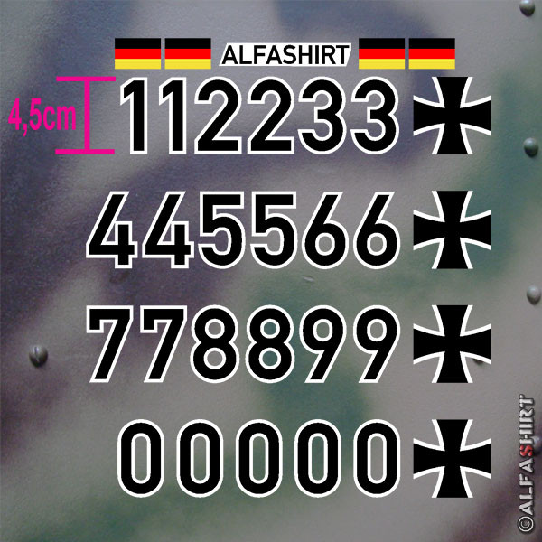 Aufkleber/Sticker Luftwaffe Luftfahrtkennungs Set BW Zahlen Modellbau 6x7cm A662