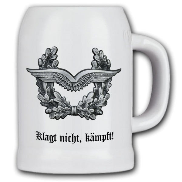 Krug / Bierkrug 0,5l - Barettabezeichen Luftwaffe Schwingen Eichenlaub #11819
