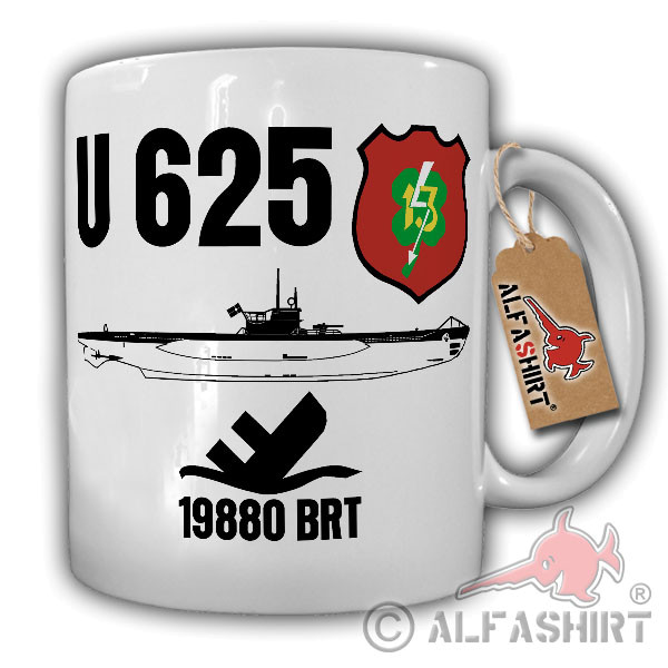 U625 U Boot 625 Marine Turmwappen Abzeichen Tonnage Atlantik - Tasse #17713