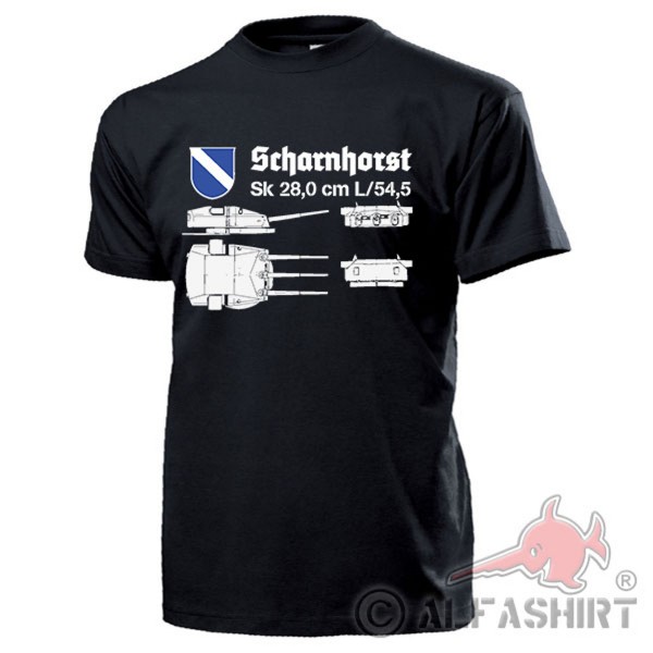 Scharnhorst Türme Schlachtschiff Geschütze Kanonen Drilling - T Shirt #17839