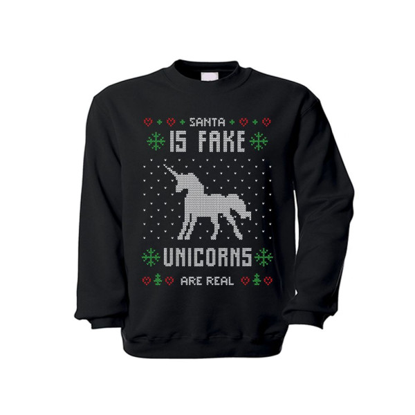 Pullover Santa is fake unicorn is real unicorn glitter humor fun horse # 35801