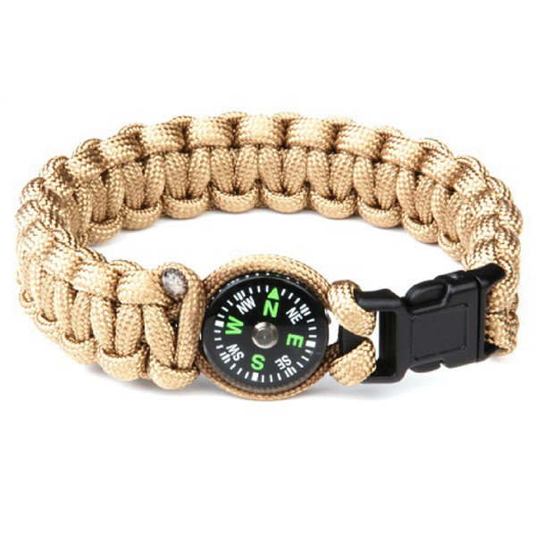 Paracord compass Survival bracelet sand size M 8 "(length 20cm) jewelry # 13408