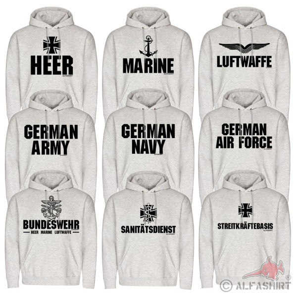 Hoodies Bundeswehr Teilstreitkräfte BW Heer Marine Luftwaffe Sanitäsdienst