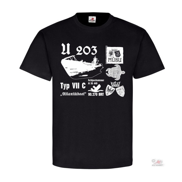 U203 U-Boot Marine Turm Wappen Abzeichen deutsches Unterseeboot - T Shirt #18284