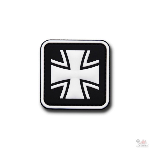 3D Rubber Patch Bundeswehr Cross Black White Army Veteran Badge 5x5cm # 30632