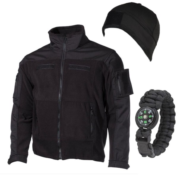 Tactical Outdoor Set Fleece Hat Paracord bracelet Fleecejacke black # 13591