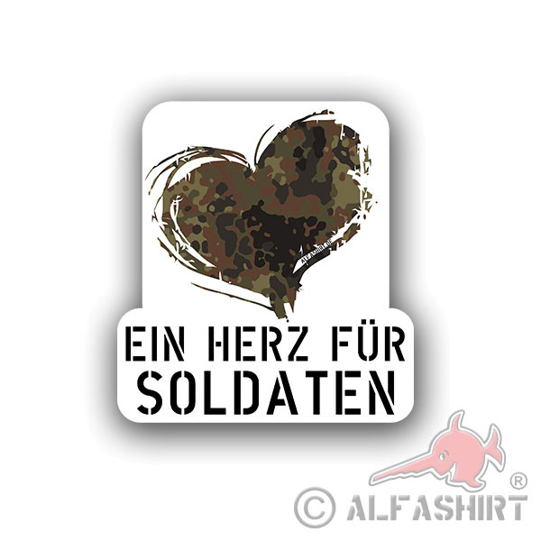 Ein Herz für Soldaten Bundeswehr Flecktarn Aufkleber Sticker 10x9cm#A4353