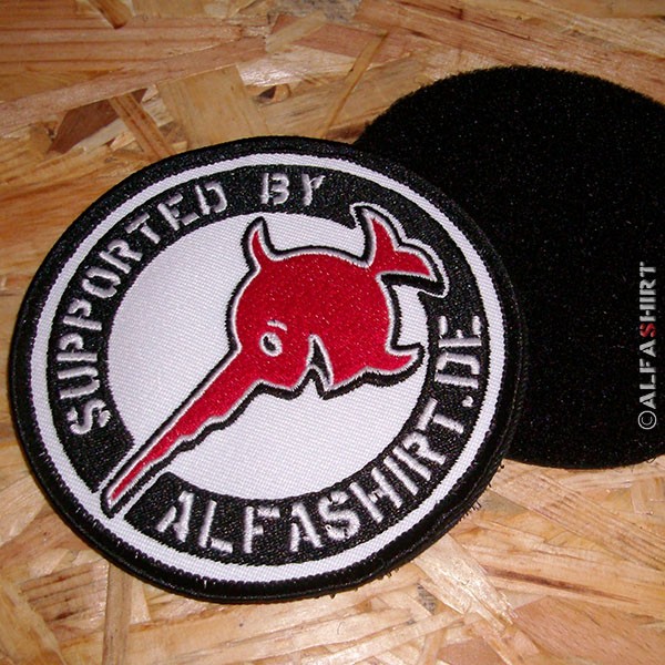 ALFASHIRT Patch-Fan Aufnäher mit Klett Plüsch gestickt Supported by Alfashirt